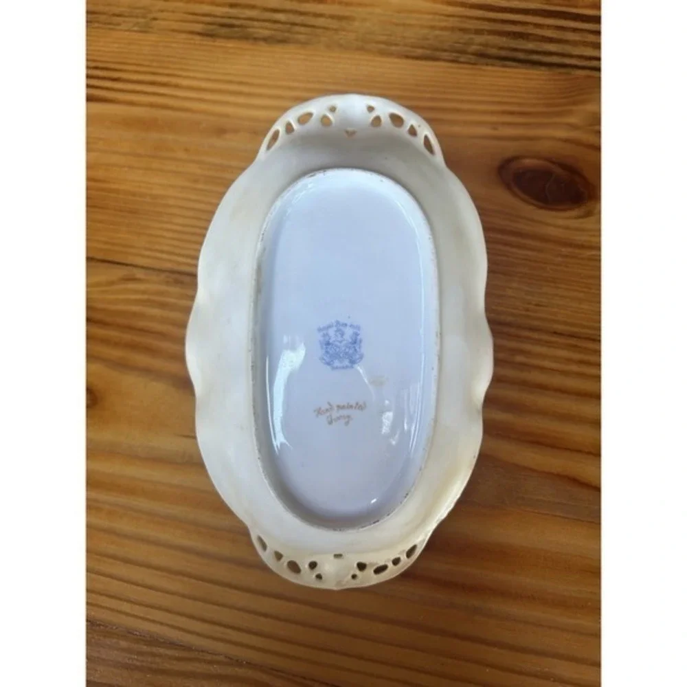 2-PC‎ Antique Bayreuth Bavaria Ivory Vanity Basket & Trinket Dish Artist Signed